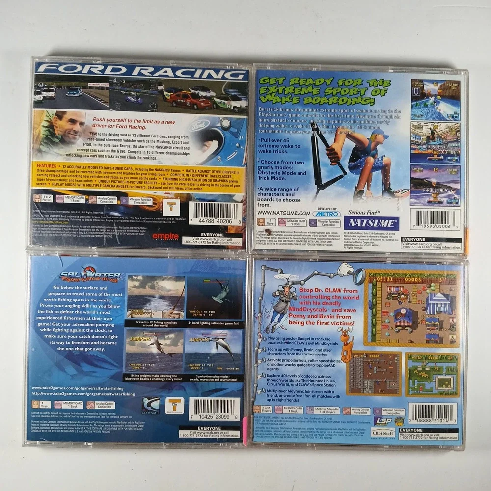 Sony PlayStation PS1 Video Game Lot of 4 Ford Racing Inspector Gadget Burst